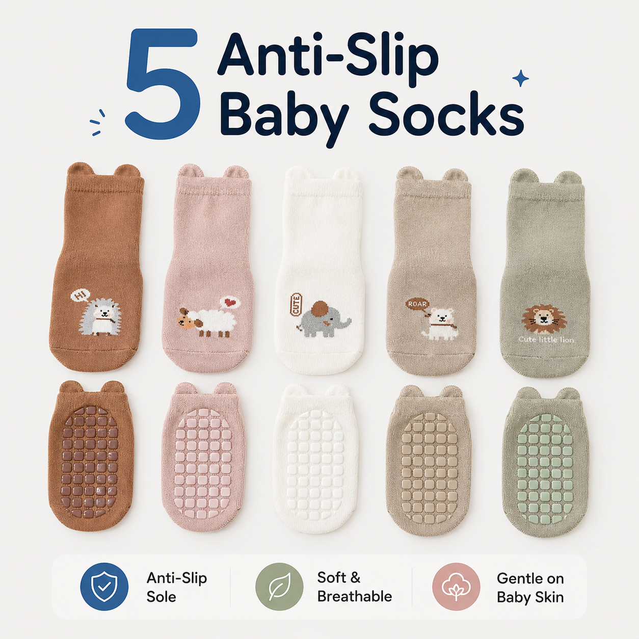 5 Anti-Slip Baby Socks
