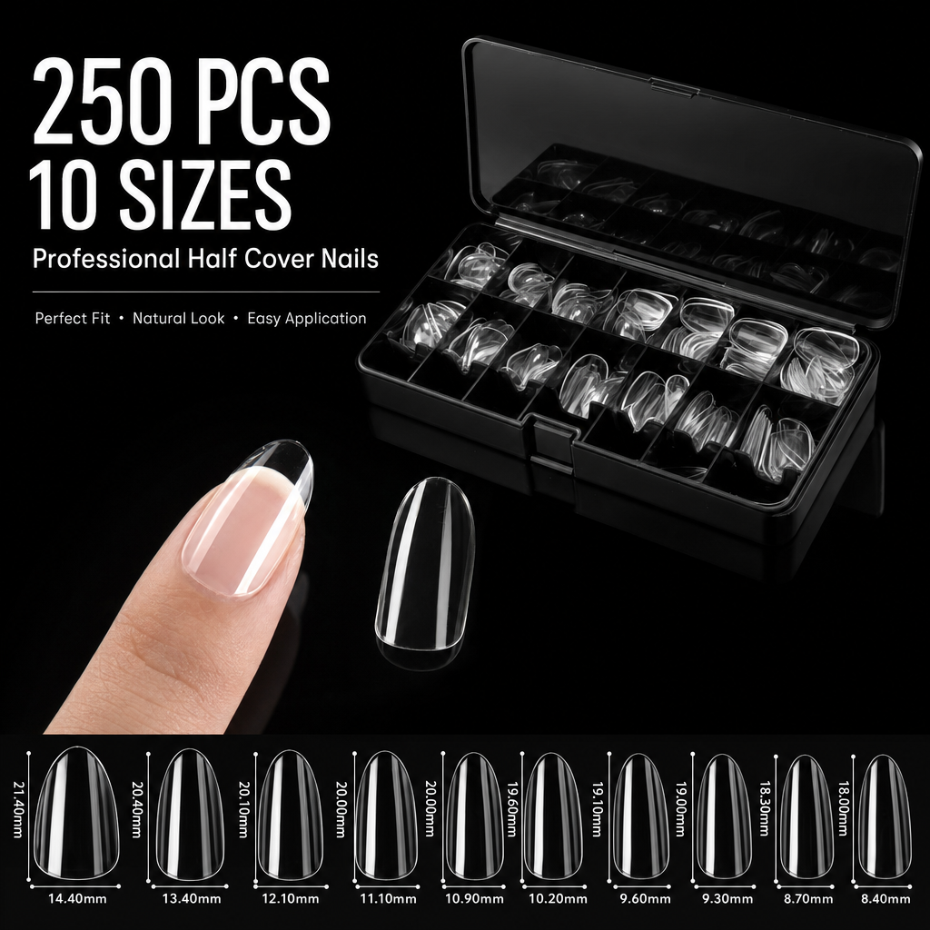 Celasti Almond Nail Tips - 250 Pieces, 10 Sizes
